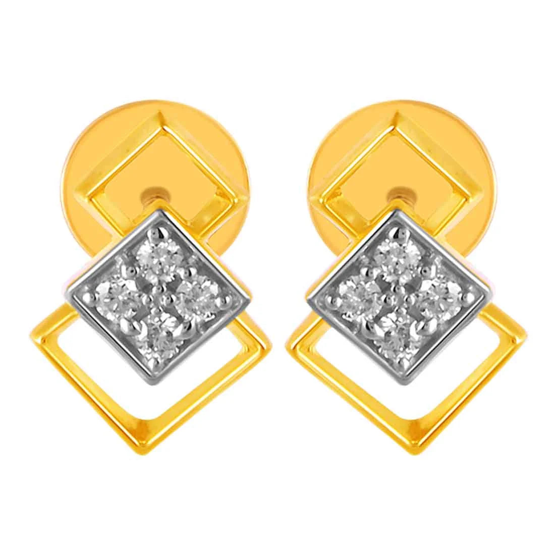 Multi-Strand Earrings-14KT (585) Yellow Gold & Diamond Overlapping Stud Earrings