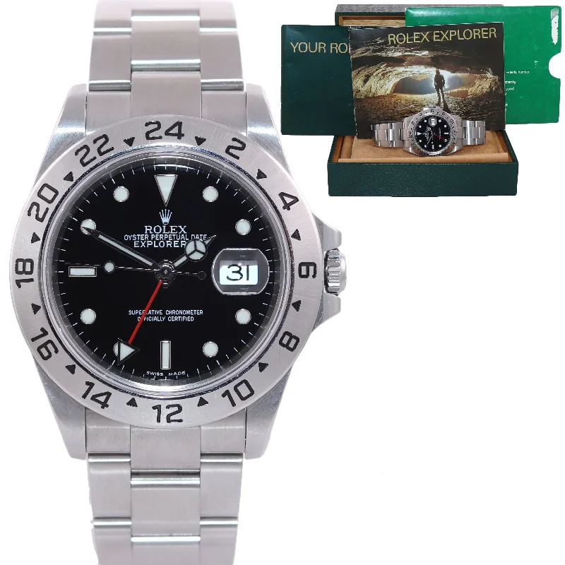 Elegant Dress Watches for Men-MINT 2001 Rolex Explorer II 16570 Black Date GMT 40mm Watch Box