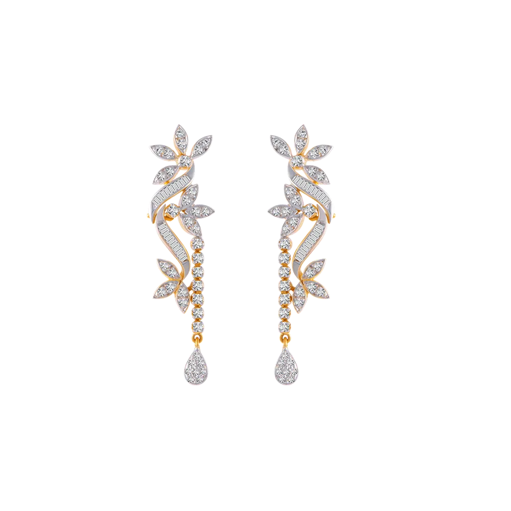 Long Dangle Earrings-18KT (750) Yellow Gold And Solitaire Jhumki Earrings For Women