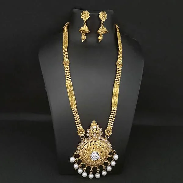 Multi-Colored Crystal Necklaces-Kriaa Gold Plated White Stone And Kundan Necklace Set - 1109848B