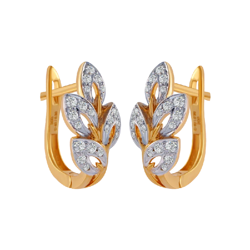 Vintage Boho Earrings-18KT (750) Yellow Gold And Diamond Clip-on Earrings For Women