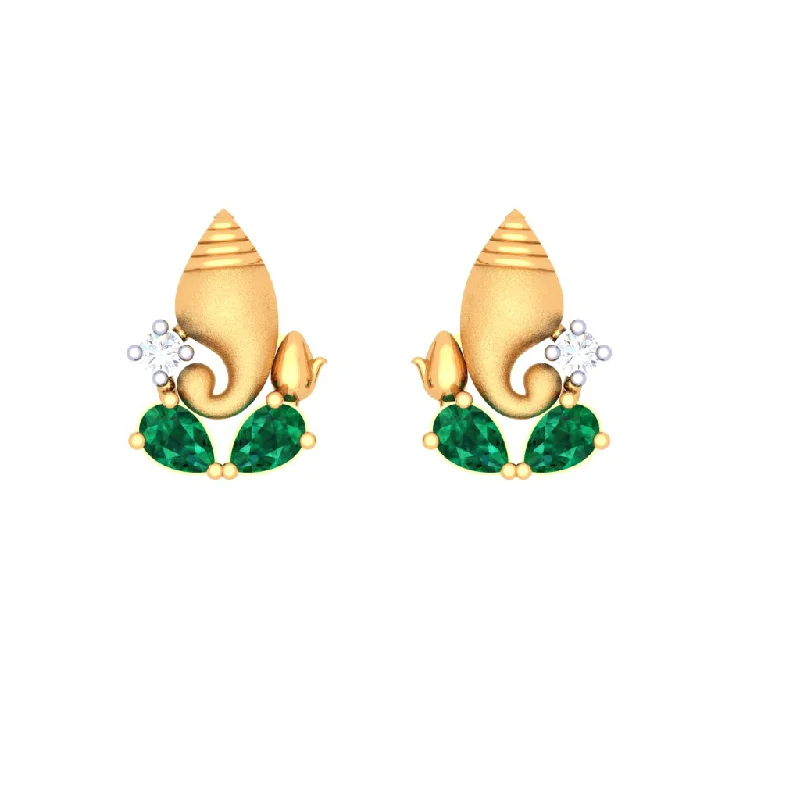 Customized Initial Earrings-Ganesha Themed 14k Gold Earrings With Teardrop Stones And Stud