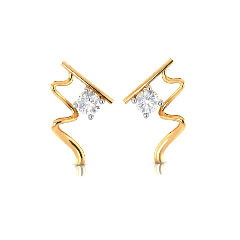 Statement Earrings for Weddings-14k Wave Style Gold Earrings With American Diamonds