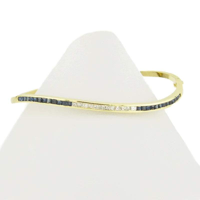 Colorful Stackable Bracelets-Sapphire and Diamond Accented Bangle Bracelet in 18K Yellow Gold