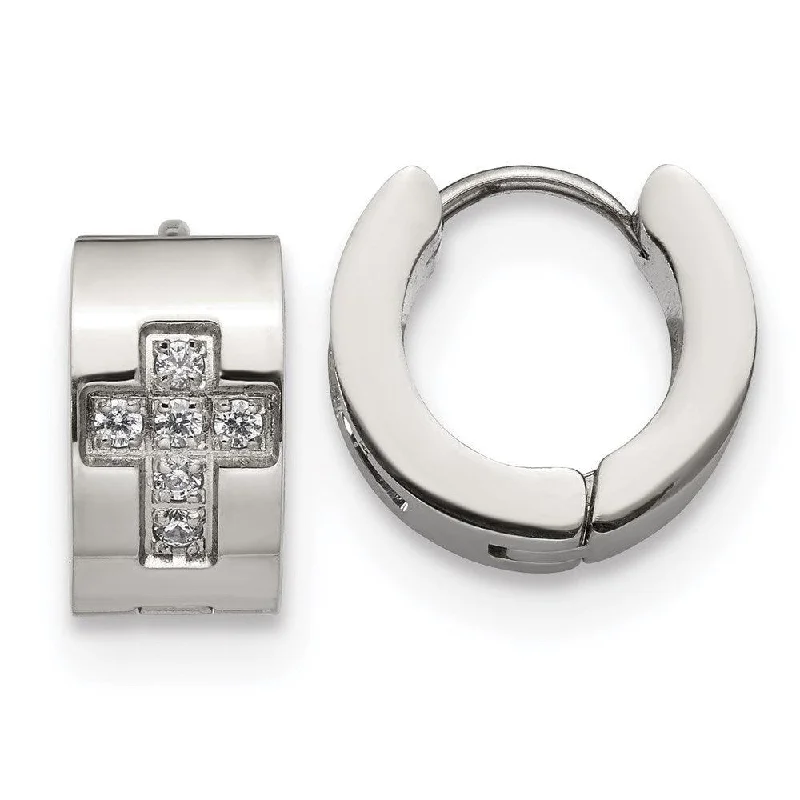 Fashionable Drop Earrings-Stainless Steel CZ Cross Hinged Hoop Earrings