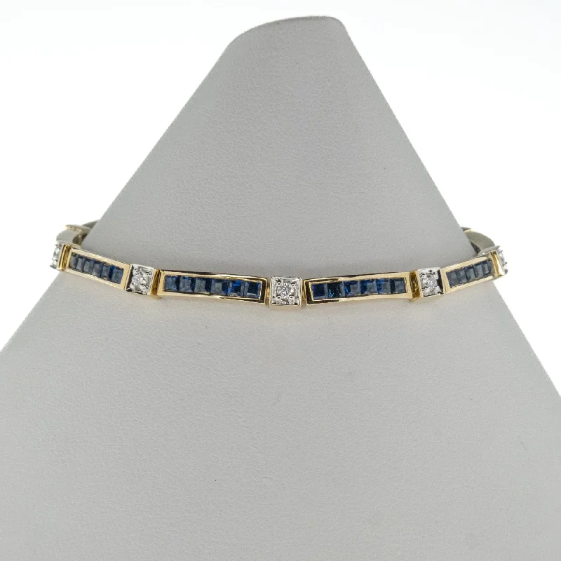 Vintage Pearl and Gold Bracelets-0.30ctw Diamond & 4.20ctw Sapphire 7" Tennis Bracelet in 14K Yellow Gold