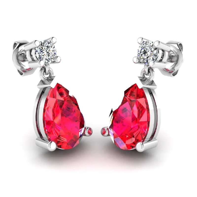 Large Drop Earrings-Pear Shape Ruby Lab Grown Diamond Drop Earrings EDPSR