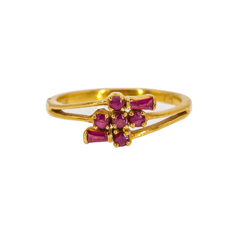 Elegant Wedding Rings-22K Yellow Gold Ruby Ring W/ Vintage Cluster Design