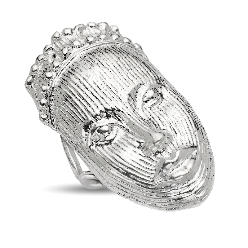 Handmade Gemstone Rings-Carved African Mask Ring .925 Sterling Silver