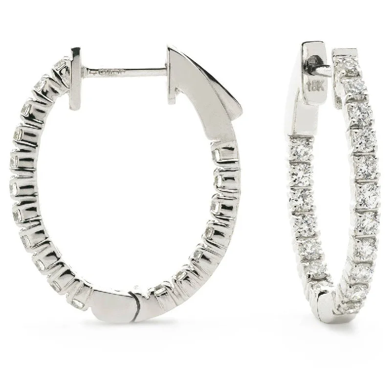 Chic Silver Hoops-DIAMOND CLAW SETTING HOOP EARRINGS IN 18K WHITE GOLD