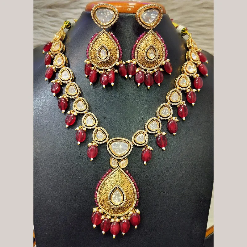 Handmade Necklaces Online-Jain Jewellers Gold Plated Kundan Necklace Set