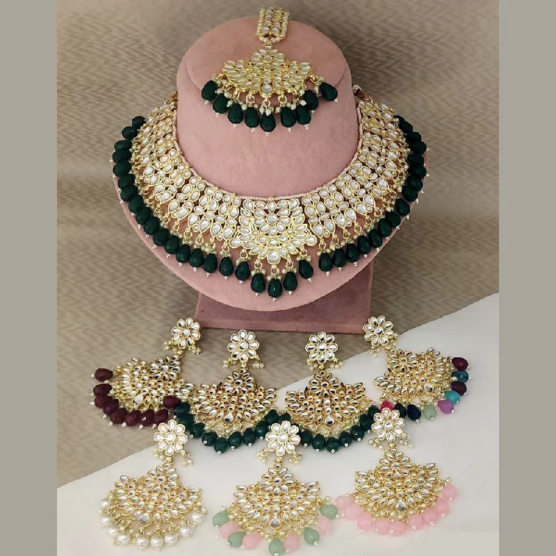 Elegant Layered Gold Necklaces-Rani Sati Jewels Gold Plated Kundan Choker Necklace Set