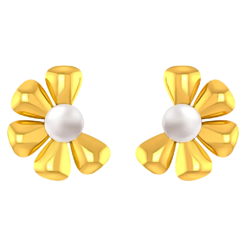 Classic Hoop Earrings-18k Gold Earrings With A Plucked Out Floral Design And A Pearl Centre