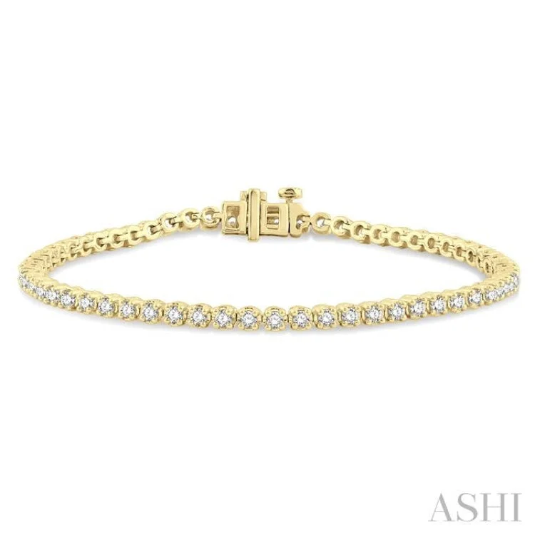 Adjustable Gemstone Cuff Bracelets-2 Ctw Round Cut Diamond Tennis Bracelet in 14K Yellow Gold