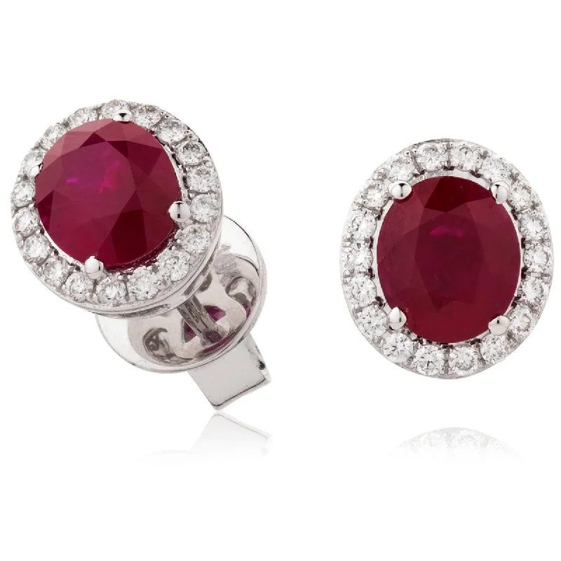 Personalized Jewelry Earrings-RUBY HALO STUD EARRINGS