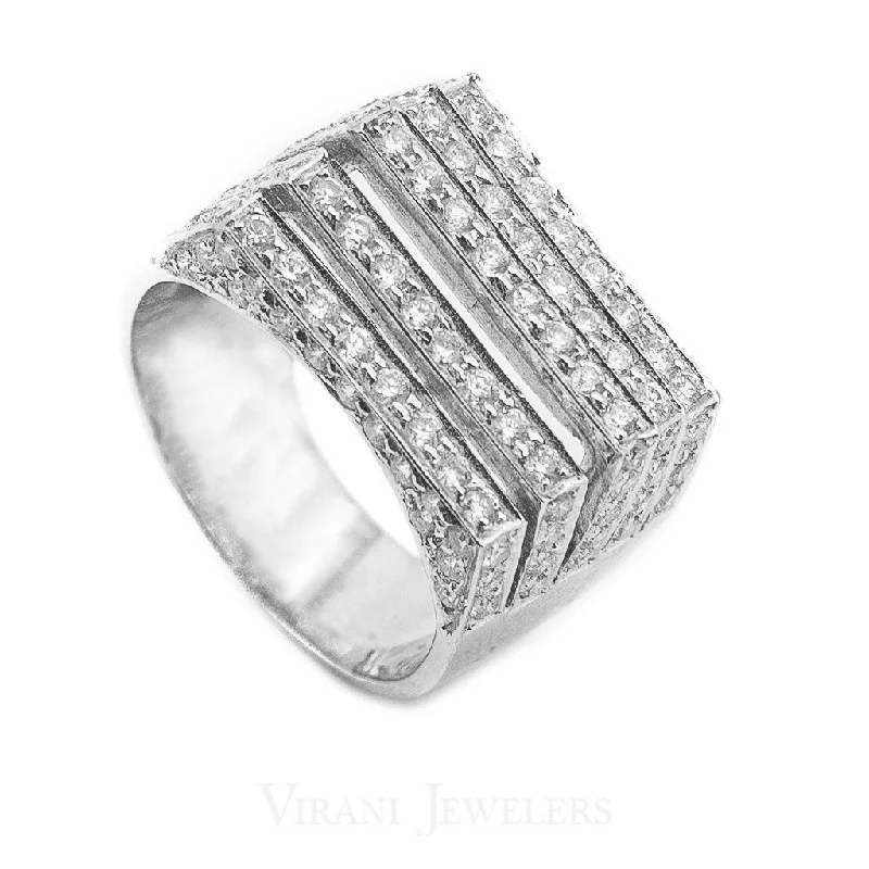 Emerald-Cut Diamond Rings-1.71CT Diamond Five Frame Ring Set in 18K White Gold