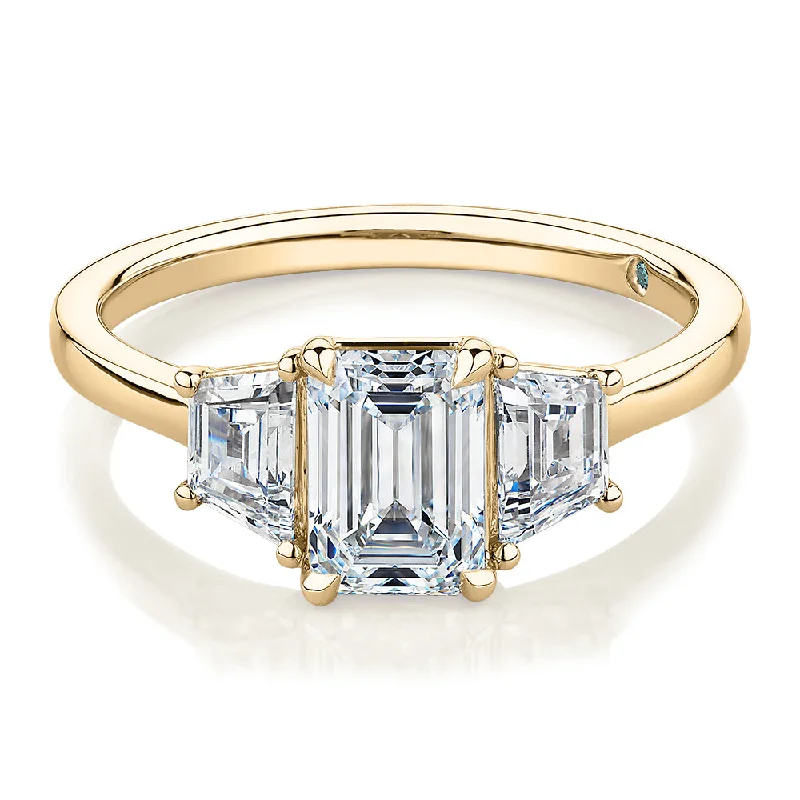 Stackable Rings for Women-Premium Certified Lab-Grown Diamond, 1.87 carat TW emerald cut three stone ring in 18 carat yellow gold