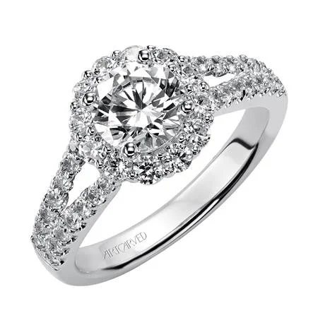 Custom Oval Diamond Rings-Lady's White 14 Karat Engagement Ring Size 6.5 With 41=0.81Tw Round Diamonds