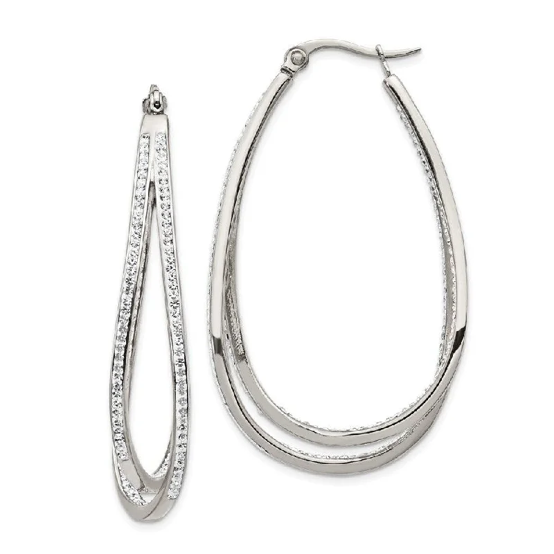 Chunky Gold Earrings-Stainless Steel Polished w/Preciosa Crystal In & Out Twisted Hoop Earrings