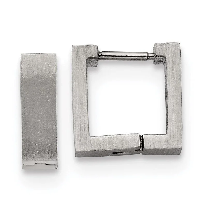 Handmade Earrings Online-Stainless Steel Brushed Square Hoop Earrings