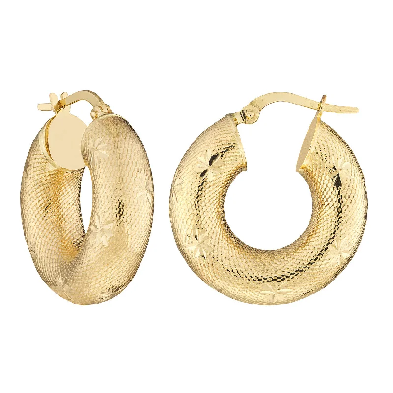 Personalized Jewelry Earrings-14K Gold10mm Round Textured Hoop Earrings