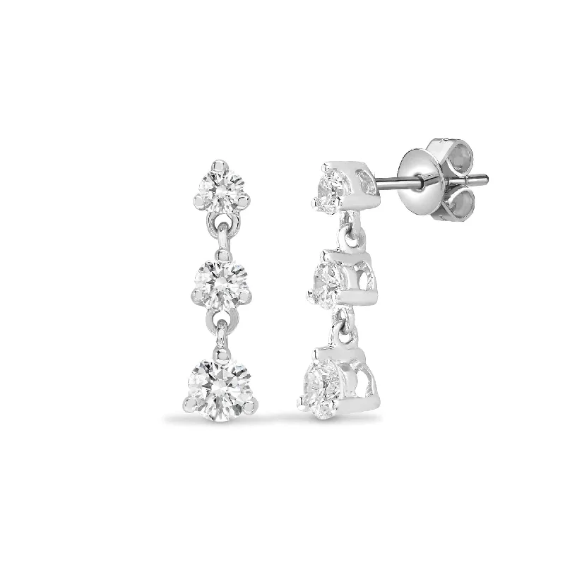 Silver Tassel Earrings-DIAMOND THREE CLAW DROP EARRINGS IN 18K WHITE GOLD