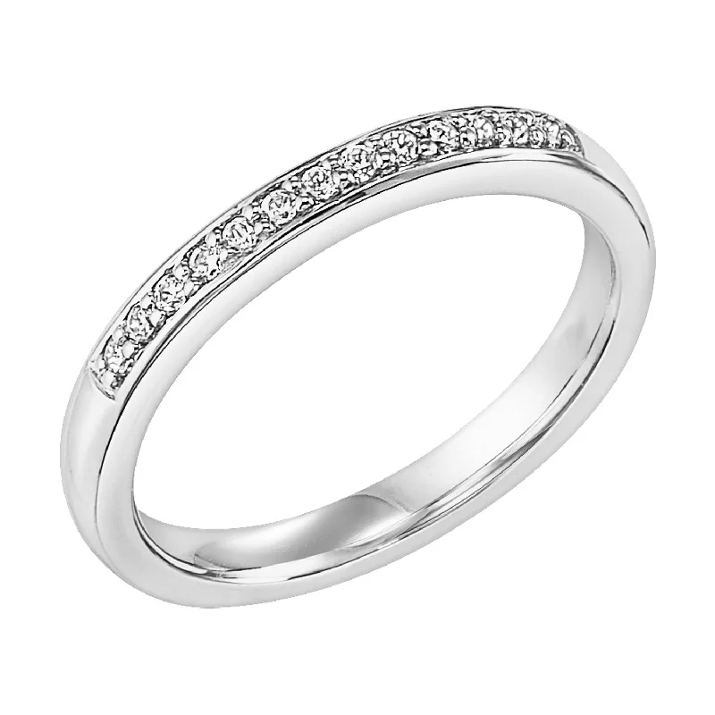 Gold Band Rings-Lady's White 14 Karat Wedding Band With 0.12tw Round Diamonds