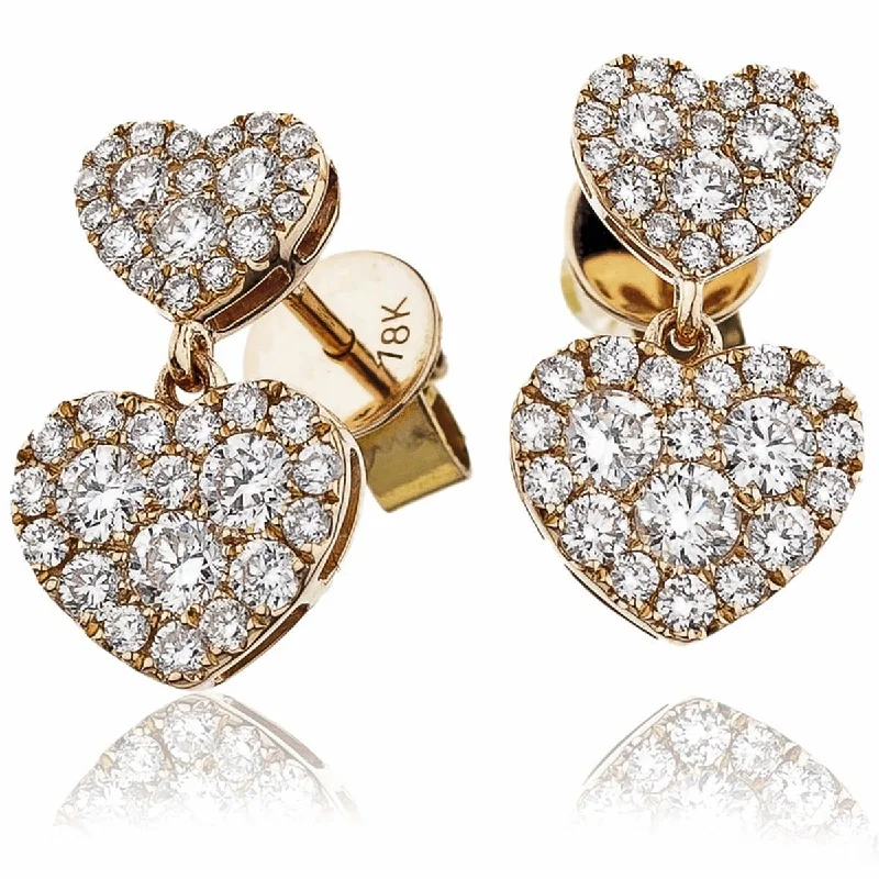 Rose Gold Earrings for Bridesmaids-DIAMOND HEART-SHAPED CLUSTER EARRINGS IN 18K ROSE GOLD