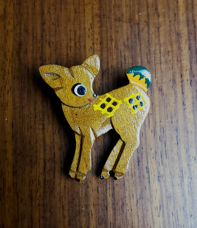 Unique Gemstone Brooch for Women-Vintage Hand Painted Wooden Deer Brooch