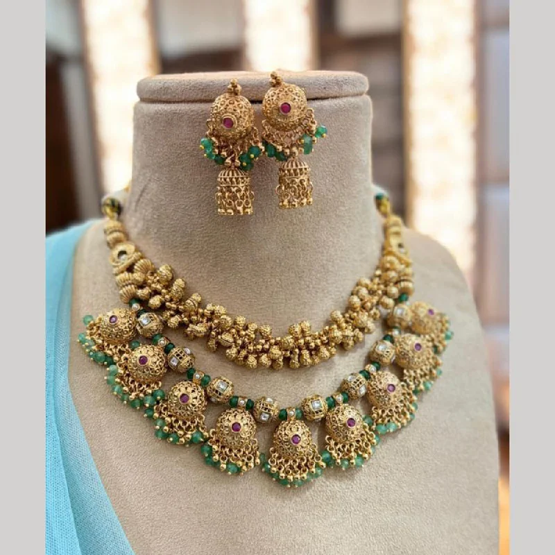 Gold Diamond Necklaces-Jewel Addiction Gold Plated Pota Stone Necklace Set