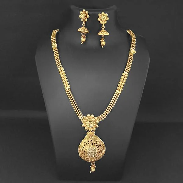 Fashionable Boho Necklaces-Kriaa Gold Plated Brown Austrian Stone Necklace Set - 1109865A