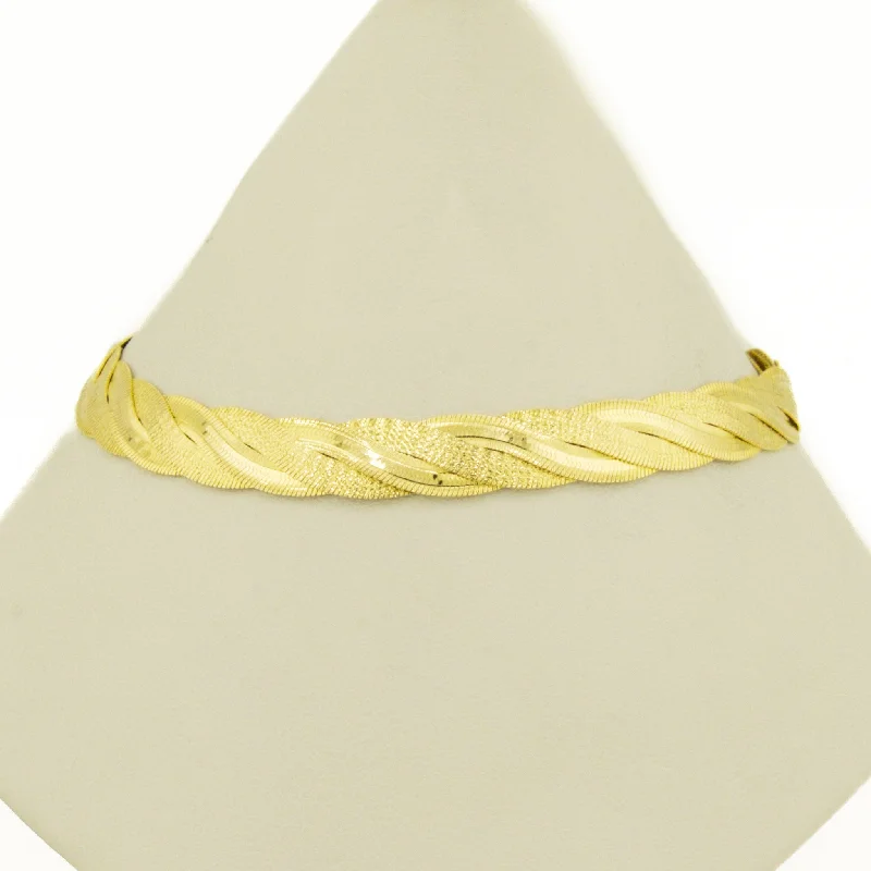 Luxury Diamond Bracelets-6mm Wide Herringbone Twist 7.75" Bracelet in 14 Yellow Gold