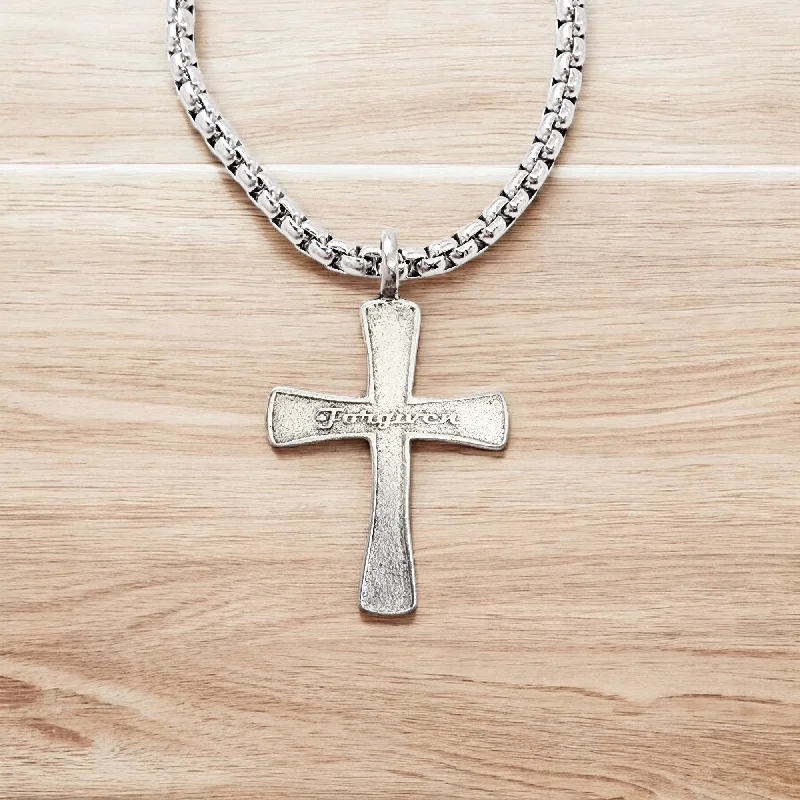 Wedding Necklaces for Brides-Cross Forgiven Antique Silver Metal Finish Heavy Chain Necklace