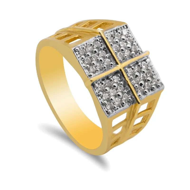 Handcrafted Wedding Rings-22K Multitone Gold Geometric Ring W/ Cubic Zirconia for Men