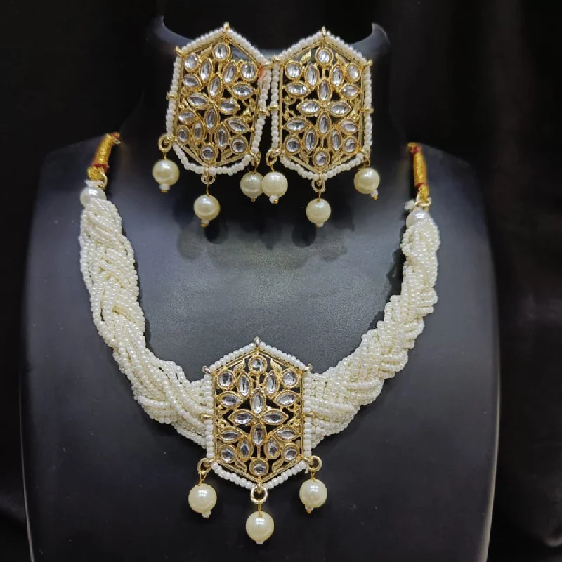 Artistic Necklaces for Women-Lalita Creation Gold Plated Kundan And Pearl Choker Necklace Set