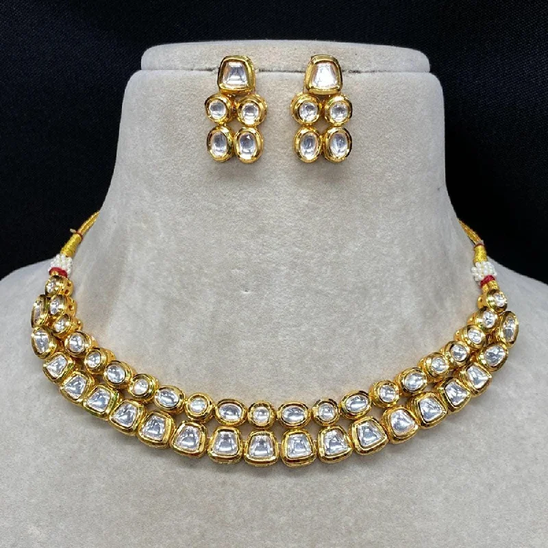 Elegant Turquoise Necklaces-Shagna Gold Plated Kundan Necklace Set