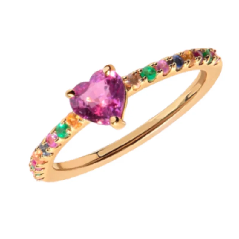 Modern Engagement Rings-Rainbow Gemstone Heart Ring