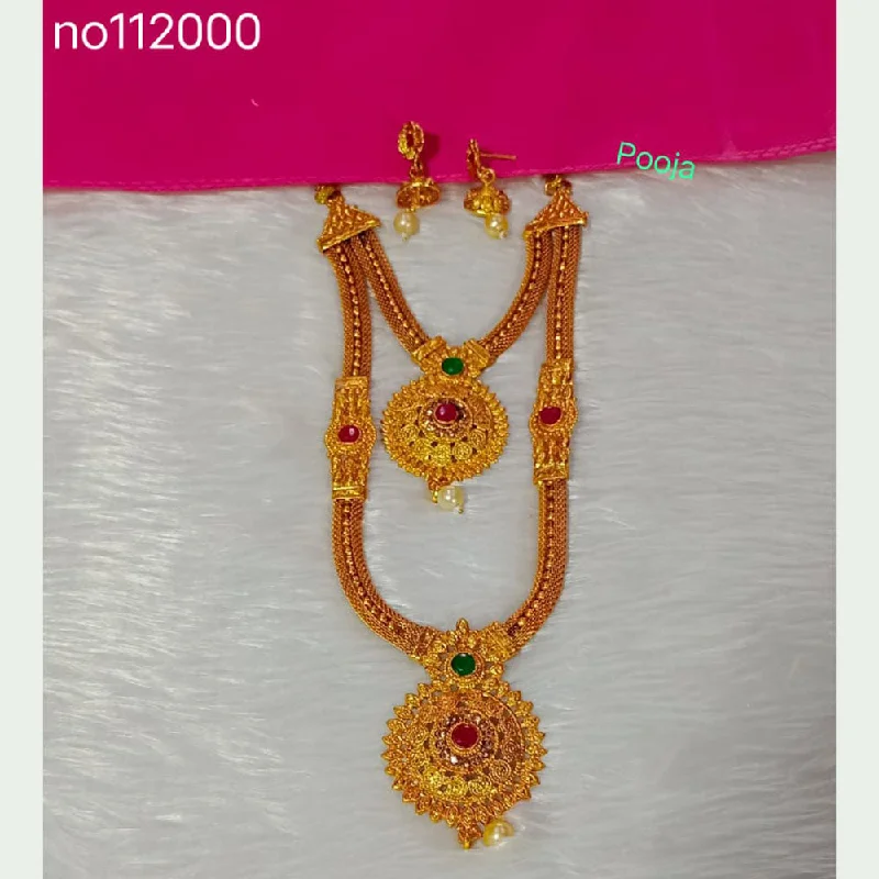 Pearls and Diamonds Necklaces-Pooja Bangles Gold Plated Pota Stone Double Necklace Set