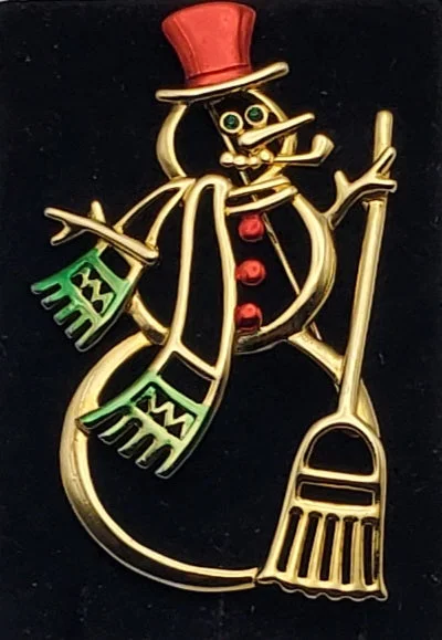 Unique Brooch for Special Events-Jonette Jewelry - Vintage Gold Tone Snowman Brooch