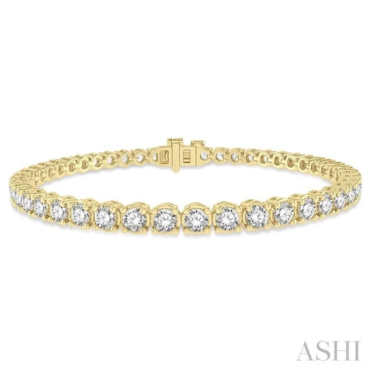 Bold Leather Bracelets-4 Ctw Round Cut Diamond Tennis Bracelet in 14K Yellow Gold