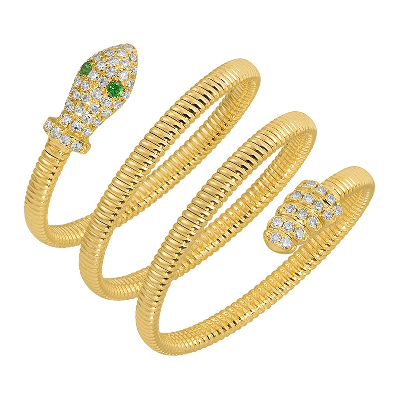 Unique Promise Rings-14k Yellow Gold Skinny Omega Chain Diamond Snake Ring (Flexible)