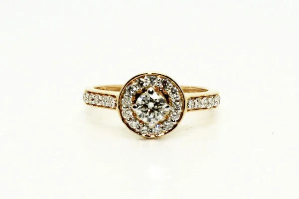 Birthstone Rings for Women-Diamond Halo Ring In Yellow Gold AD No. 0434