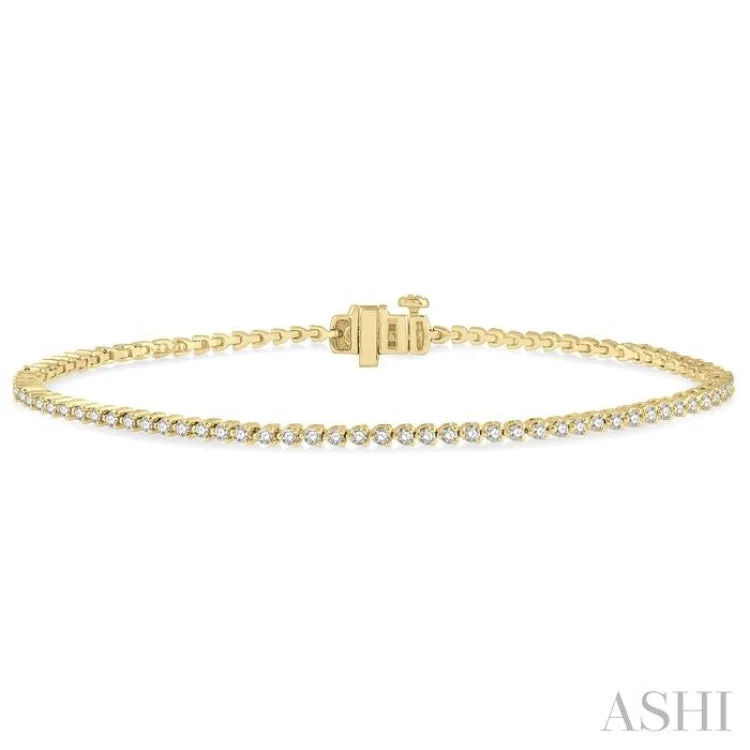 Stackable Silver Cuffs-1 Ctw Tri-Prong Round Cut Diamond Bracelet in 14K Yellow Gold