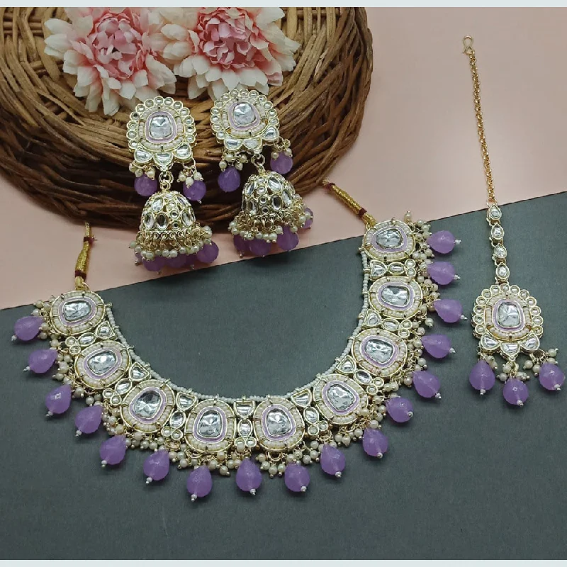 Large Statement Necklaces-Sai Fashion Gold Plated Kundan Necklace Set