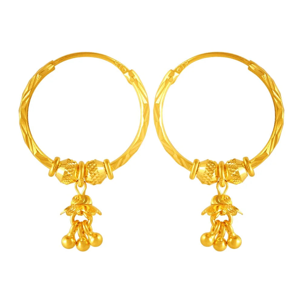 Gemstone Drop Earrings-22KT (916) Yellow Gold Bali Earrings With Jhumki Drops