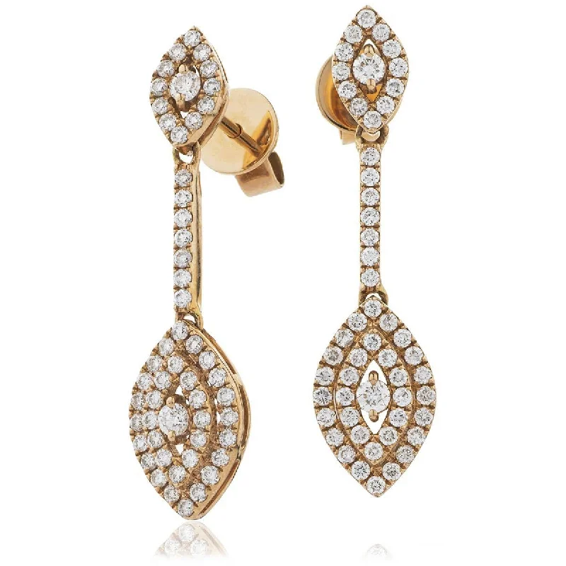 Gold Wire Earrings-DIAMOND DROP EARRINGS IN 18K ROSE GOLD