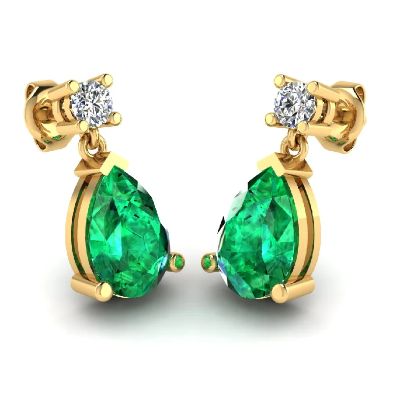 Glittery Earrings for Parties-Emerald Gem Pear Shape Lab Grown Diamond Drop Earrings EDPSE