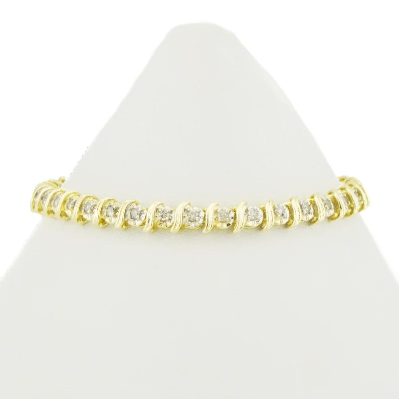 Custom Stackable Bracelets-1.00ctw Round Diamond 7" Tennis Bracelet in 14K Yellow Gold