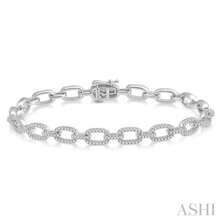 Simple Gemstone Bracelets-1 1/2 Ctw Round Cut Diamond Encrusted Link Chain Bracelet in 14K White Gold