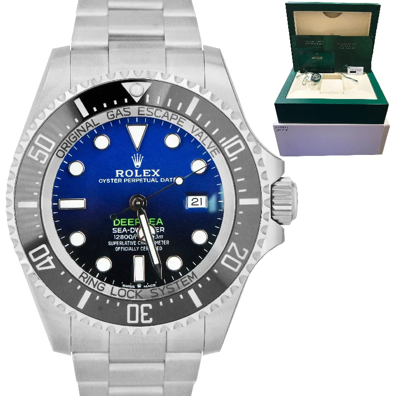 Classic Watches with Leather Strap-NEW APR. 2022 Rolex Sea-Dweller Deepsea James Cameron Blue 44mm 126660 Watch